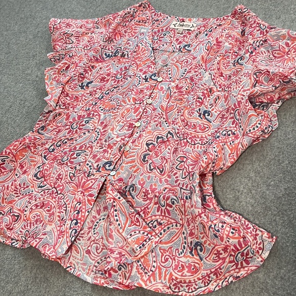 Nanette Lapore Fairy Whimsical Top Shirt Large Flutter Peplum Coastal Summer - Picture 11 of 11